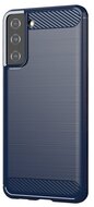 Samsung Galaxy S21 Plus Szilikon telefonvédő (közepesen ütésálló, légpárnás sarok, szálcsiszolt, karbon minta) SÖTÉTKÉK