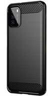 Xiaomi Poco M3 Szilikon telefonvédő (közepesen ütésálló, légpárnás sarok, szálcsiszolt, karbon minta) FEKETE