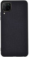 Samsung Galaxy A12 Műanyag telefonvédő (közepesen ütésálló, szilikon keret, textil hátlap) FEKETE