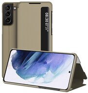 Samsung Galaxy S21 Plus Tok álló, bőr hatású (aktív FLIP, oldalra nyíló, asztali tartó funkció, hívószámkijelzés, View Window) BARNA