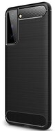 Samsung Galaxy S21 Plus Szilikon telefonvédő (közepesen ütésálló, légpárnás sarok, szálcsiszolt, karbon minta) FEKETE