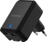 Canyon CNS-CHA20B - PD 20W/QC3.0 18W WALL Charger with 1-USB A+ 1-USB-C Input: 100V-240V, Output: 1 port charge: USB-C:PD 20W (5V3A/9V2.22A/12V1.67A) , USB-A:QC3.0 18W (5V3A/9V2.0A/12V1.5A), 2 port charge: common charge, total 5V, 3.4A, folding Eu plug ,