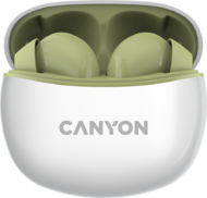 Canyon TWS-5 Bluetooth headset, with microphone, BT V5.3 JL 6983D4, Frequence Response:20Hz-20kHz, battery EarBud 40mAh*2+Charging Case 500mAh, type-C cable length 0.24m, Size: 58.5*52.91*25.5mm, 0.036kg, Green