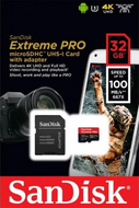 Sandisk 32GB Extreme Pro microSDHC UHS-I U3 memóriakártya + Adapter