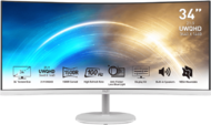 MSI 34" PRO MP341CQW - VA ívelt panel 1500R QHD 3440x1440 21:9 100Hz 4ms 3000:1 300cd speaker HDMI DP fehér