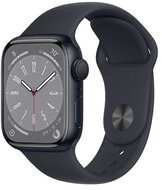 Apple Watch S8 GPS-es (41mm) fekete alumínium tok, fekete sportszíjas okosóra