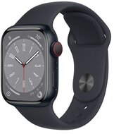 Apple Watch S8 Cellular (41mm) fekete alumínium tok, fekete sportszíjas okosóra