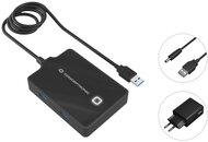Conceptronic Aktív USB Hub - HUBBIES11BP (4 port, USB3.0, 90cm kábel, Hálózati táp, fekete)