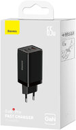 Baseus GaN5 Pro gyorstöltő CCGP120201, 2xUSB-C, 1xUSB-A, 65W, EU, fekete, (USB-C kábel 5A, 1m)