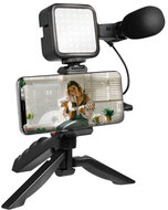 LogiLink Vlogger Kit LED fénnyel, mikrofonnal + állvánnyal, 4,7-7"-os okostelefonokhoz