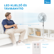 Midea FS40-18BR Stand fan, 48W, 40cm, 8 Speeds, 8H timer, LED display, electric control with remote, 3-in-1: Stand/Table/Table+Stand, control panel on rear motor cover, air flow: 41m³/min, noise level: 38-65 dB, Oscillation 85°, Tilting, 41m³/min, sleep m