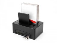 Delock USB kettős dokkoló állomás 2 x SATA HDD / SSD számára klónozási funkcióval és kártyaolvasóval + további USB port
