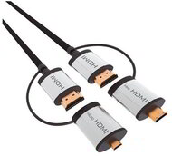 OMEGA Kábel HDMI v1.4, 1,5m miniHDMI és microHDMI adapterrel, fekete