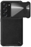 NILLKIN CAMSHIELD LEATHER műanyag telefonvédő (közepesen ütésálló, ECO bőr hatású hátlap, kamera védelem) FEKETE - Samsung Galaxy S23 (SM-S911)