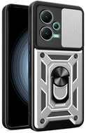 Defender műanyag telefonvédő (közepesen ütésálló, szilikon belső, telefontartó gyűrű, kamera védelem) EZÜST - Xiaomi Poco X5 5G / Xiaomi Redmi Note 12 5G