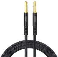 JOYROOM audió kábel (3.5mm jack - 3.5mm jack, 100cm, cipőfűző minta, AUX) FEKETE