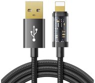 JOYROOM adatkábel és töltő (USB - lightning 8pin, 2.4A, 20W, PD gyorstöltés támogatás, 120cm, cipőfűző minta) FEKETE