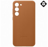 SAMSUNG műanyag telefonvédő (valódi bőr hátlap) BARNA Samsung Galaxy S23 (SM-S911)
