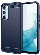 Szilikon telefonvédő (közepesen ütésálló, légpárnás sarok, szálcsiszolt, karbon minta) SÖTÉTKÉK - Samsung Galaxy A54 5G (SM-A546)