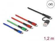 Delock 1,20 m hosszú, USB töltő kábel 4 az 1 A-típusú USB + USB-C apa 2 x Lightning-, Micro USB- és USB Type-C csatlakozáshoz