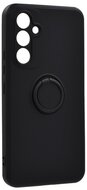 Szilikon telefonvédő (telefontartó gyűrű, mikrofiber plüss belső, beépített fémlemez, kamera védelem) FEKETE - Samsung Galaxy A54 5G (SM-A546)