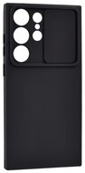 Szilikon telefonvédő (matt, mikrofiber plüss belső, kamera védelem) FEKETE Samsung Galaxy S23 Ultra (SM-S918)