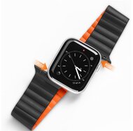 DUX DUCIS pótszíj (egyedi méret, szilikon, bőr hatású, mágneses zár) FEKETE / NARANCSSÁRGA Apple Watch Ultra 49mm