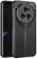 Szilikon telefonvédő (közepesen ütésálló, bőr hatású, varrás minta) FEKETE Honor Magic5 Pro 5G