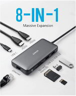 ANKER USB HUB, PowerExpend 8-in-1, USB-C Media Hub, 2xHDMI, 2xUSB3.0, Ethernet, SD/microSD kártyaolvasóval - A83800A