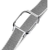 USAMS pótszíj (egyedi méret, textil, tépőzáras, állítható, szilikon keret) EZÜST Apple Watch Series 4,5,6,7,8,SE