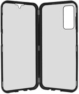 Alumínium telefonvédő (360°-os védelem, mágneses, közepesen ütésálló, edzett üveg előlap, hátlap, 9H) FEKETE Samsung Galaxy A34 5G (SM-A346)