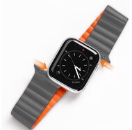 DUX DUCIS pótszíj (egyedi méret, szilikon, bőr hatású, mágneses zár) SZÜRKE / NARANCSSÁRGA - Apple Watch Series