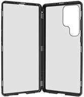 Alumínium telefonvédő (360°-os védelem, mágneses, közepesen ütésálló, edzett üveg előlap, hátlap, 9H) FEKETE Samsung Galaxy S23 Ultra (SM-S918)