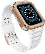 Pótszíj (egyedi méret, szilikon, közepesen ütésálló, állítható + szilikon keret) FEHÉR / ROZÉARANY Apple Watch Series 1,2,3,4,5,6,7,8,SE