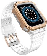 Pótszíj (egyedi méret, szilikon, közepesen ütésálló, állítható + szilikon keret) ÁTLÁTSZÓ / ROZÉARANY Apple Watch Series 1,2,3,4,5,6,7,8,SE