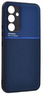 Műanyag telefonvédő (szilikon keret, közepesen ütésálló, beépített fémlemez, bőr hatású hátlap, csíkos minta) SÖTÉTKÉK Samsung Galaxy A54 5G (SM-A546)