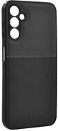 Műanyag telefonvédő (szilikon keret, közepesen ütésálló, beépített fémlemez, bőr hatású hátlap, csíkos minta) FEKETE Samsung Galaxy A14 4G (SM-A145)Samsung Galaxy A14 5G (SM-A146)