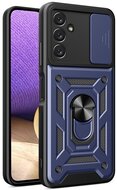 Defender műanyag telefonvédő (közepesen ütésálló, szilikon belső, telefontartó gyűrű, kamera védelem) SÖTÉTKÉK Samsung Galaxy A14 4G (SM-A145)Samsung Galaxy A14 5G (SM-A146)