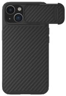 NILLKIN SYNTHETIC FIBER S műanyag telefonvédő (környezetbarát, kamera védelem, karbon minta) FEKETE - Apple iPhone 14 Plus