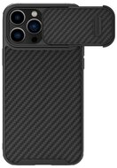 NILLKIN SYNTHETIC FIBER S műanyag telefonvédő (környezetbarát, kamera védelem, karbon minta) FEKETE - Apple iPhone 14 Pro