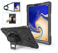 Defender műanyag telefonvédő (közepesen ütésálló, kitámasztó, 360°-ban forgatható + kézpánt, vállpánt) FEKETE - Samsung Galaxy Tab S4