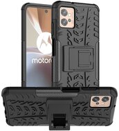 Defender műanyag telefonvédő (közepesen ütésálló, szilikon belső, kitámasztó, autógumi minta) FEKETE Motorola Moto G32 (XT2235)
