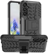 Defender műanyag telefonvédő (közepesen ütésálló, szilikon belső, kitámasztó, autógumi minta) FEKETE Samsung Galaxy A34 5G (SM-A346)