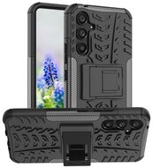Defender műanyag telefonvédő (közepesen ütésálló, szilikon belső, kitámasztó, autógumi minta) FEKETE Samsung Galaxy A54 5G (SM-A546)