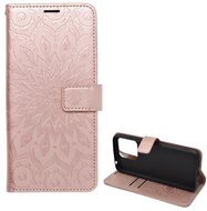 Tok álló, bőr hatású (FLIP, oldalra nyíló, asztali tartó funkció, csuklópánt, mandala minta) ROZÉARANY Xiaomi Redmi 10C
