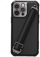 NILLKIN STRAP műanyag telefonvédő (közepesen ütésálló, fém kamera védelem + kézpánt, csíkos minta) FEKETE Apple iPhone 14 Pro Max