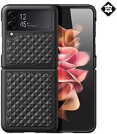 DUX DUCIS VENICE műanyag telefonvédő (valódi bőr hátlap, 3D rombusz minta, prémium) FEKETE Samsung Galaxy Z Flip 4 (SM-F721)
