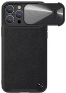 NILLKIN CAMSHIELD LEATHER műanyag telefonvédő (közepesen ütésálló, ECO bőr hatású hátlap, kamera védelem) FEKETE Apple iPhone 14 Pro