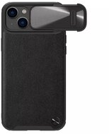 NILLKIN CAMSHIELD LEATHER műanyag telefonvédő (közepesen ütésálló, ECO bőr hatású hátlap, kamera védelem) FEKETE Apple iPhone 14 Plus