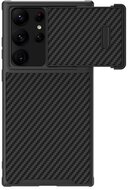 NILLKIN SYNTHETIC FIBER S műanyag telefonvédő (környezetbarát, kamera védelem, karbon minta) FEKETE Samsung Galaxy S23 Ultra (SM-S918)